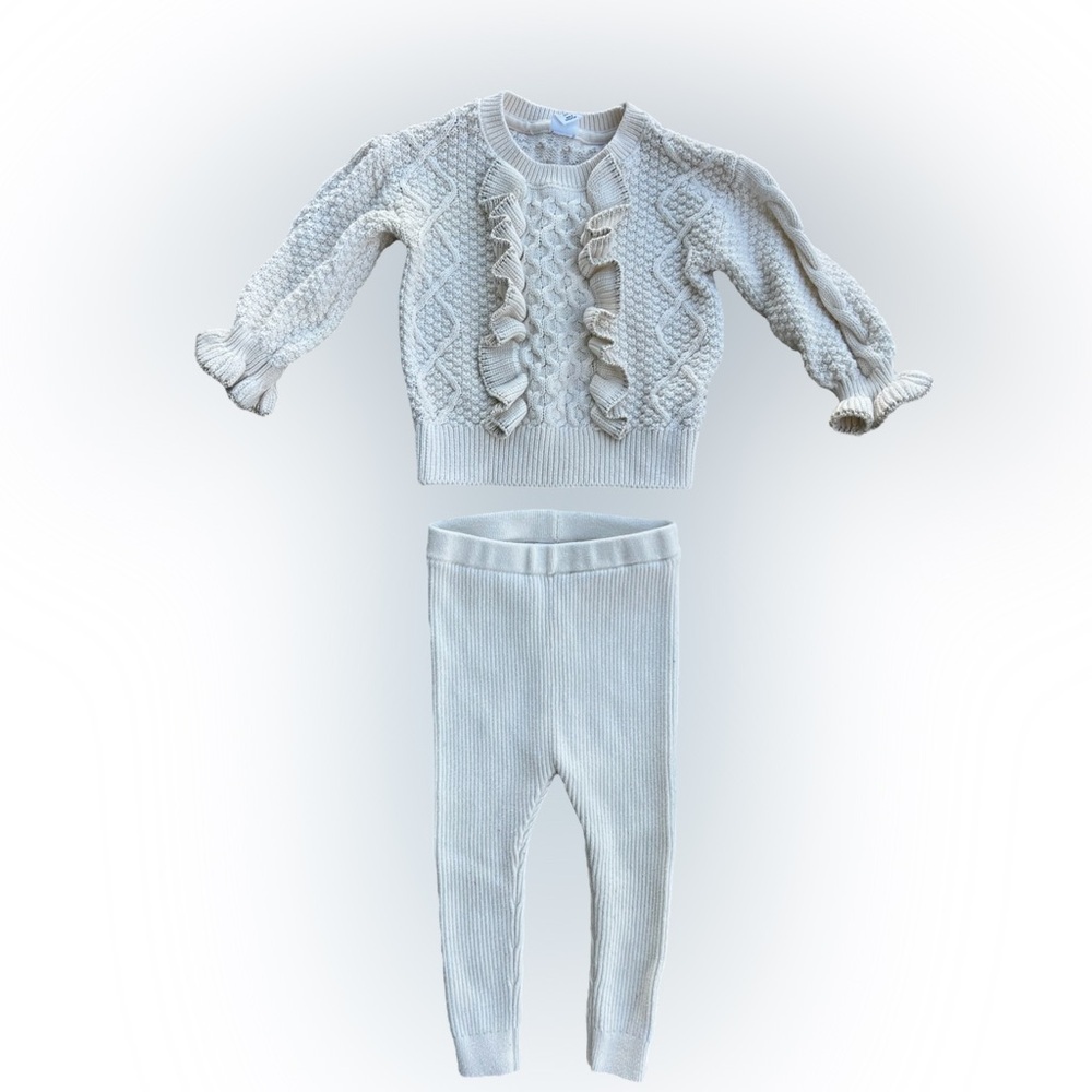 Gap Kids Cotton Cream Knit Sweater and Leggings Set size 18-24 Months